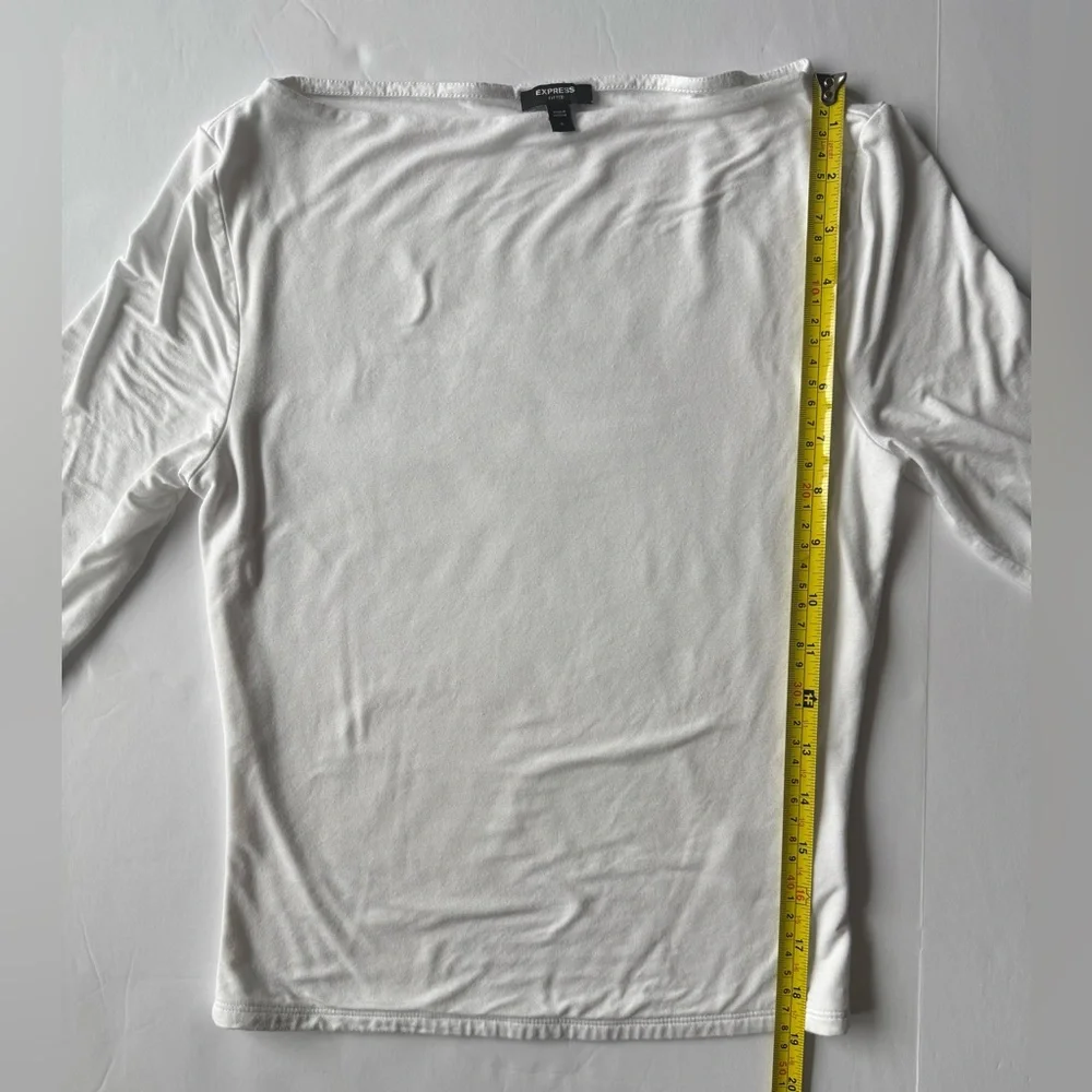 Express Supersoft Fitted Boat Neck Elbow Sleeve Tee White Size S - Picture 4 of 9